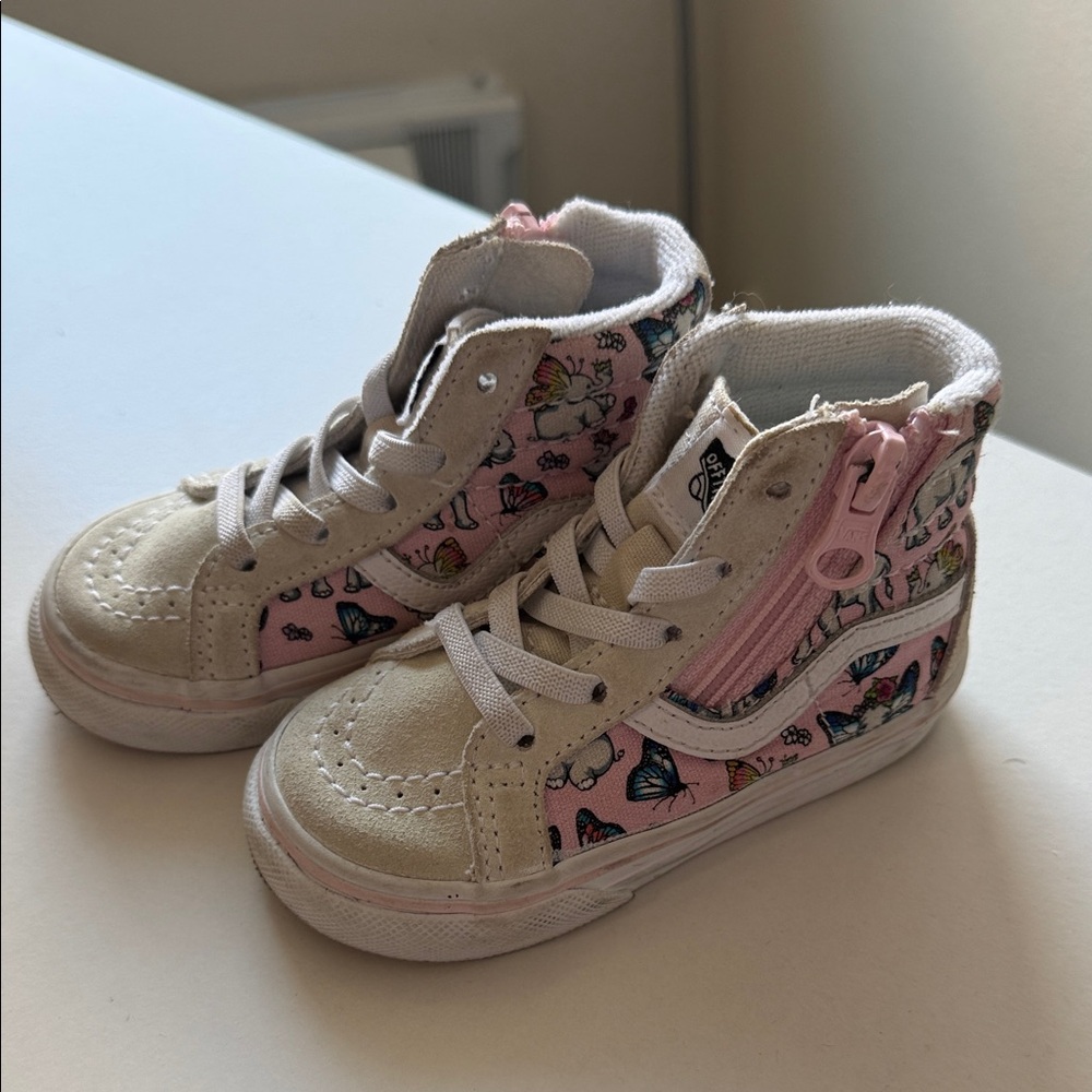 Vans High-Top Sneakers with Pink and White Butterfly Design